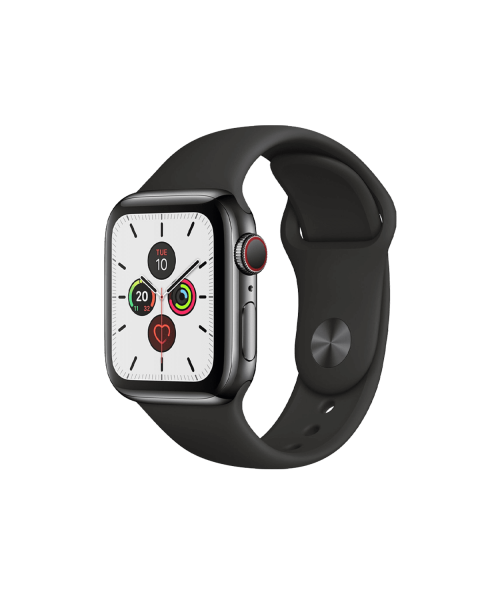 Refurbished Apple Watch Series 5 | 40mm | Stainless Steel Case Black | Black Sport Band | GPS | WiFi + 4G