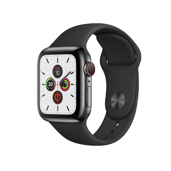 Refurbished Apple Watch Series 5 | 40mm | Stainless Steel Case Black | Black Sport Band | GPS | WiFi + 4G