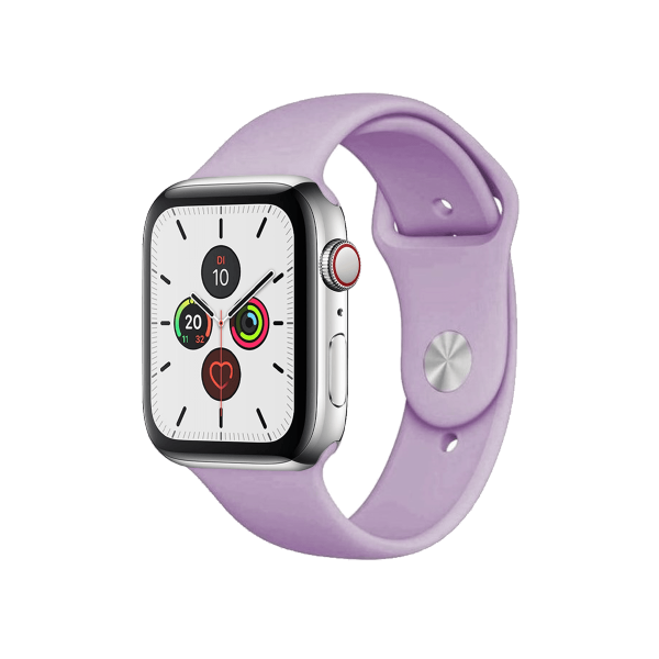 Refurbished Apple Watch Series 5 | 44mm | Stainless Steel Case Silver | Purple Sport Band | GPS | WiFi + 4G