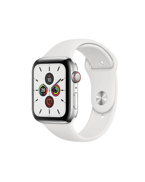 Refurbished Apple Watch Series 5 | 44mm | Stainless Steel Case Silver | White Sport Band | GPS | WiFi + 4G