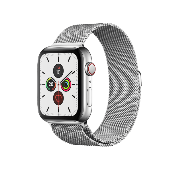 Refurbished Apple Watch Series 5 | 44mm | Stainless Steel Case Silver | Silver Milanese Strap | GPS | WiFi + 4G