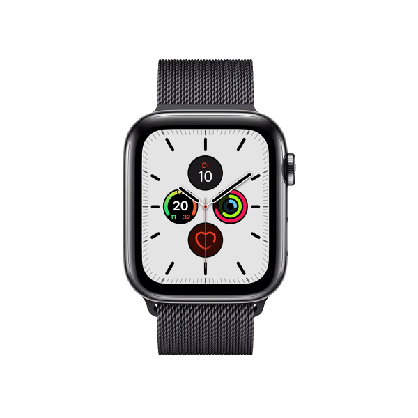 Refurbished Apple Watch Series 5 | 44mm | Stainless Steel Case Black | Black Milanese Strap | GPS | WiFi + 4G