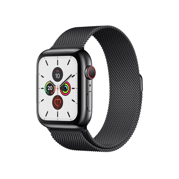 Refurbished Apple Watch Series 5 | 44mm | Stainless Steel Case Black | Black Milanese Strap | GPS | WiFi + 4G