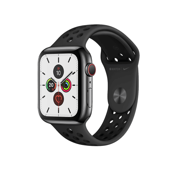 Refurbished Apple Watch Series 5 | 44mm | Stainless Steel Case Black | Black Nike Sport Band | GPS | WiFi + 4G