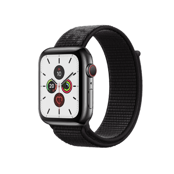 Refurbished Apple Watch Series 5 | 44mm | Stainless Steel Case Black | Black Nike sport loop | GPS | WiFi + 4G