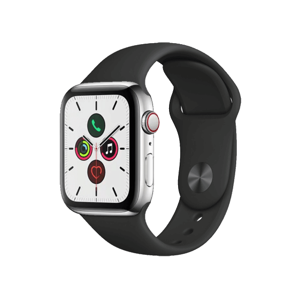 Refurbished Apple Watch Series 5 | 44mm | Titanium Case Silver | Black Sport band | GPS | WiFi + 4G