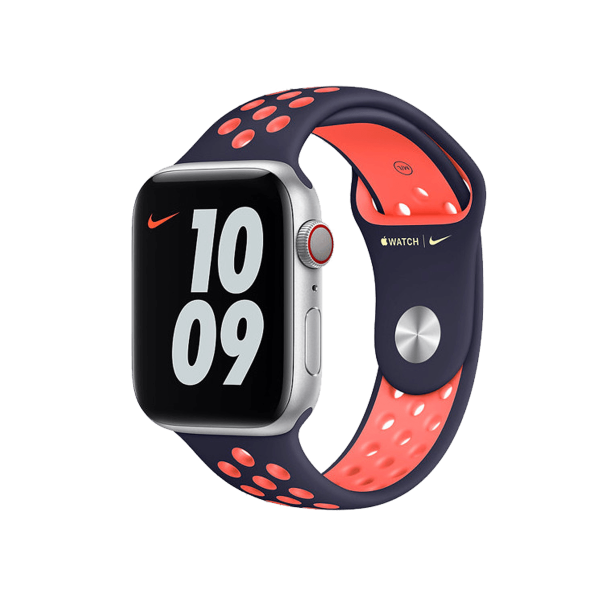 Refurbished Apple Watch Series 5 | 44mm | Aluminum Case Silver | Blue/Bright Mango Nike Sport Band | GPS | WiFi + 4G