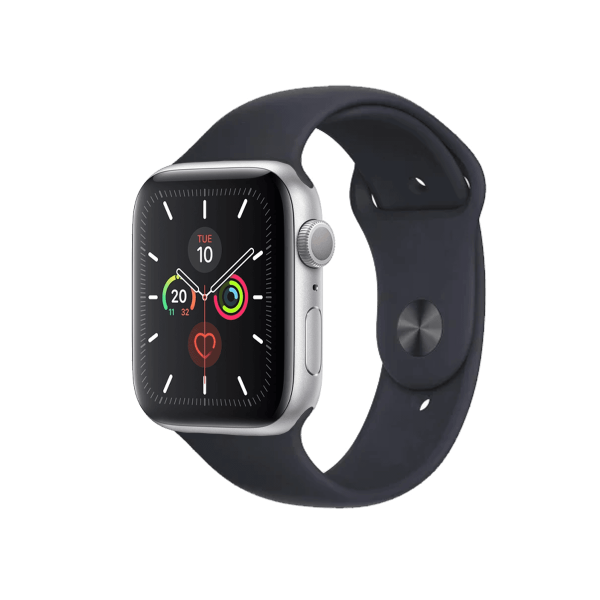 Refurbished Apple Watch Series 5 | 44mm | Aluminum Case Silver | Midnight Blue Sport Band | GPS | WiFi + 4G