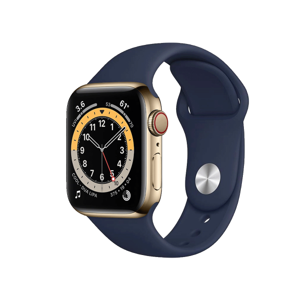 Refurbished Apple Watch Series 6 | 40mm | Stainless Steel Case Gold | Deep Navy Sport Band | GPS | WiFi + 4G | W1