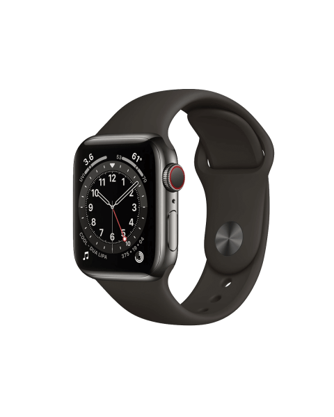 Refurbished Apple Watch Series 6 | 40mm | Stainless Steel Case Graphite | Black Sport Band | GPS | WiFi + 4G