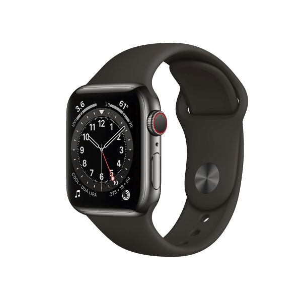 Refurbished Apple Watch Series 6 | 40mm | Stainless Steel Case Graphite | Black Sport Band | GPS | WiFi + 4G