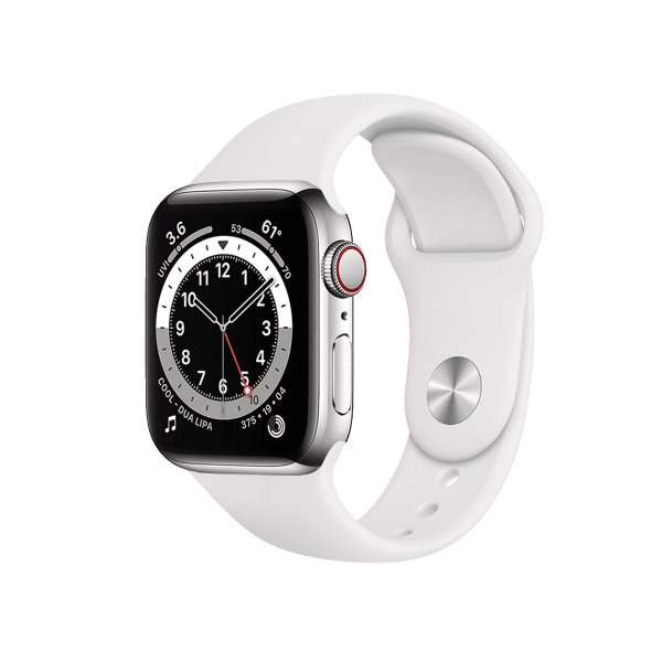 Refurbished Apple Watch Series 6 | 40mm | Stainless Steel Case Silver | White Sport Band | GPS | WiFi + 4G