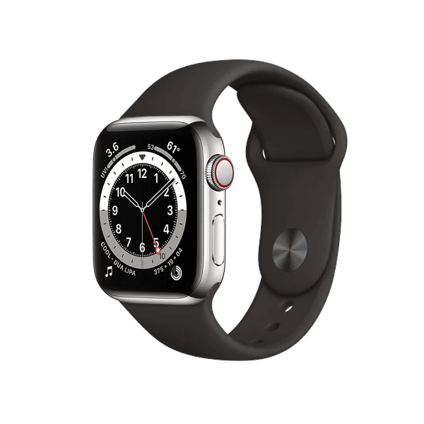 Refurbished Apple Watch Series 6 | 40mm | Stainless Steel Case Silver | Black Sport Band | GPS | WiFi + 4G