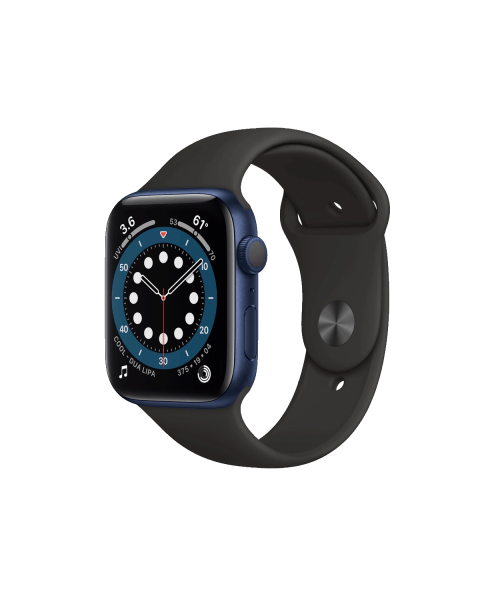 Refurbished Apple Watch Series 6 | 44mm | Aluminum Case Blue | Black Sport Band | GPS | WiFi + 4G