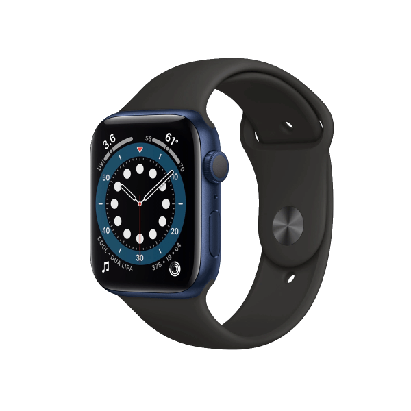 Refurbished Apple Watch Series 6 | 44mm | Aluminum Case Blue | Black Sport Band | GPS | WiFi + 4G