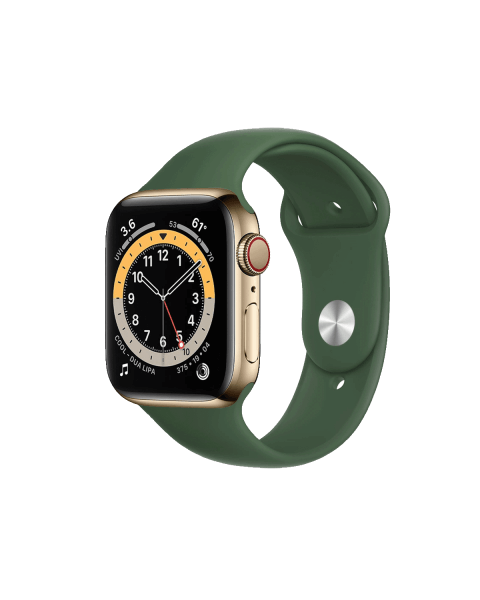 Refurbished Apple Watch Series 6 | 44mm | Stainless Steel Case Gold | Green Sport Band | GPS | WiFi + 4G