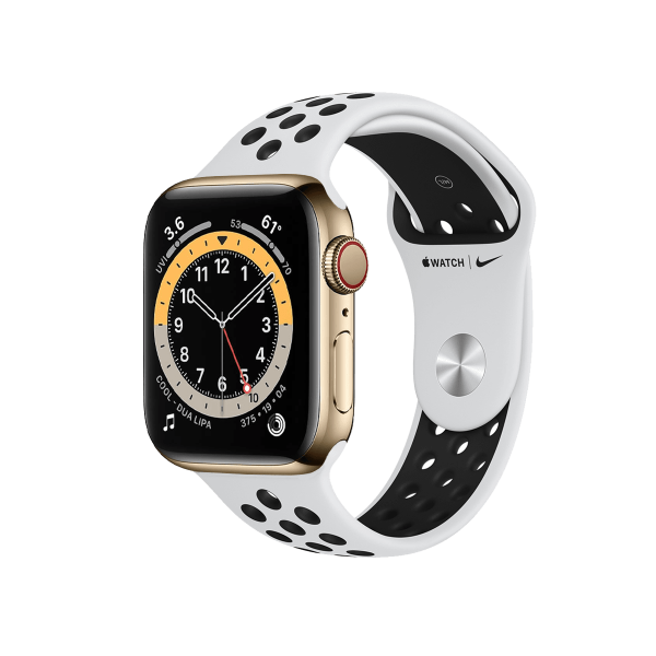 Refurbished Apple Watch Series 6 | 44mm | Stainless Steel Case Gold | White Nike Sport Band | GPS | WiFi + 4G