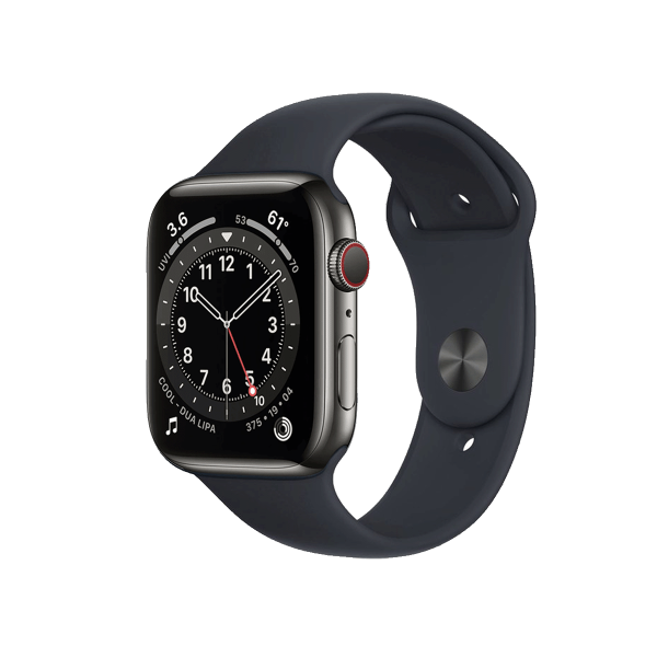 Refurbished Apple Watch Series 6 | 44mm | Stainless Steel Case Graphite | Midnight Blue Sport Band | GPS | WiFi + 4G