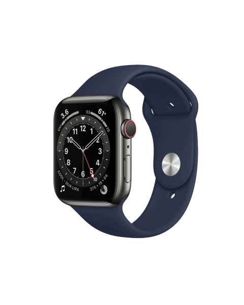 Refurbished Apple Watch Series 6 | 44mm | Stainless Steel Case Graphite | Midnight Blue Sport Band | GPS | WiFi + 4G