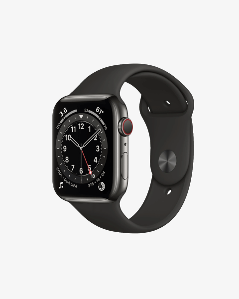 Refurbished Apple Watch Series 6 | 44mm | Stainless Steel Case Graphite | Black Sport Band | GPS | WiFi + 4G