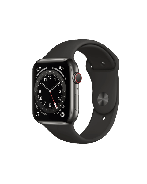 Refurbished Apple Watch Series 6 | 44mm | Stainless Steel Case Graphite | Black Sport Band | GPS | WiFi + 4G