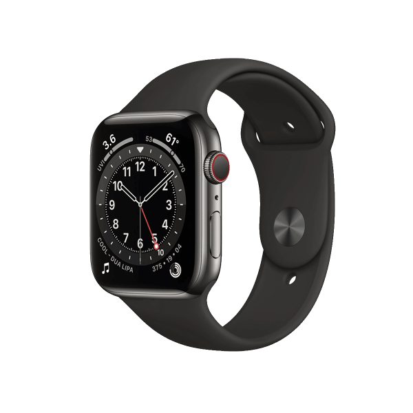 Refurbished Apple Watch Series 6 | 44mm | Stainless Steel Case Graphite | Black Sport Band | GPS | WiFi 