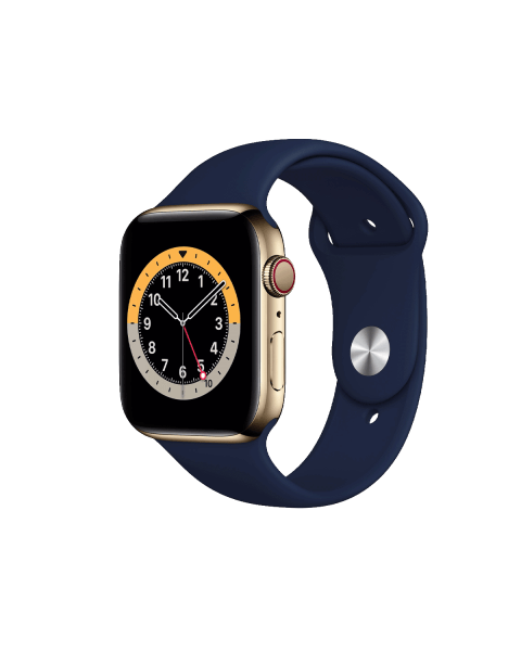 Refurbished Apple Watch Series 6 | 44mm | Stainless Steel Case Gold | Deep Navy Sport Band | GPS | WiFi + 4G