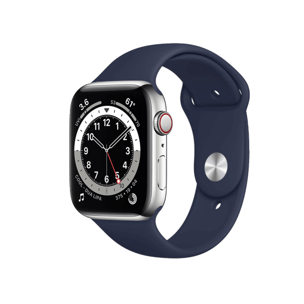 Refurbished Apple Watch Series 6 | 44mm | Stainless Steel Case Silver | Midnight Blue Sport Band | GPS | WiFi + 4G