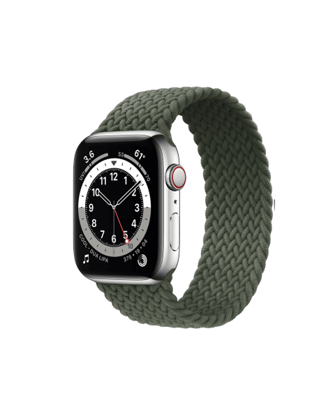 Refurbished Apple Watch Series 6 | 44mm | Stainless Steel Case Silver | Green Braided Solo Loop | GPS | WiFi + 4G