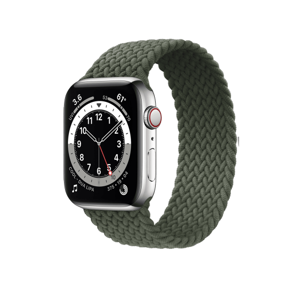 Refurbished Apple Watch Series 6 | 44mm | Stainless Steel Case Silver | Green Braided Solo Loop | GPS | WiFi + 4G