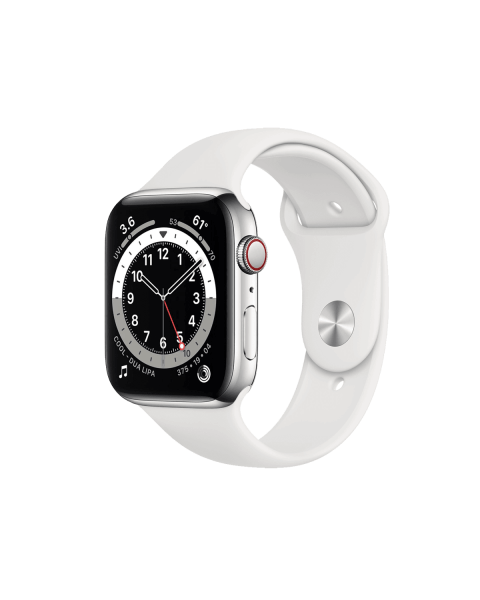 Refurbished Apple Watch Series 6 | 44mm | Stainless Steel Case Silver | White Sport Band | GPS | WiFi + 4G