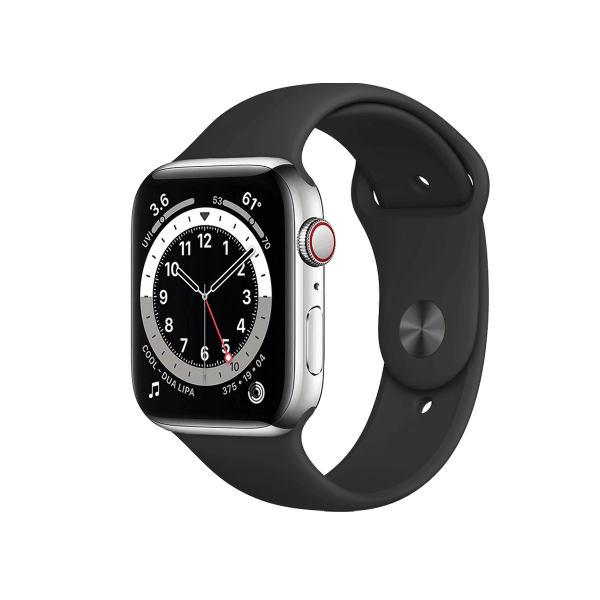 Refurbished Apple Watch Series 6 | 44mm | Stainless Steel Case Silver | Black Sport Band | GPS | WiFi + 4G