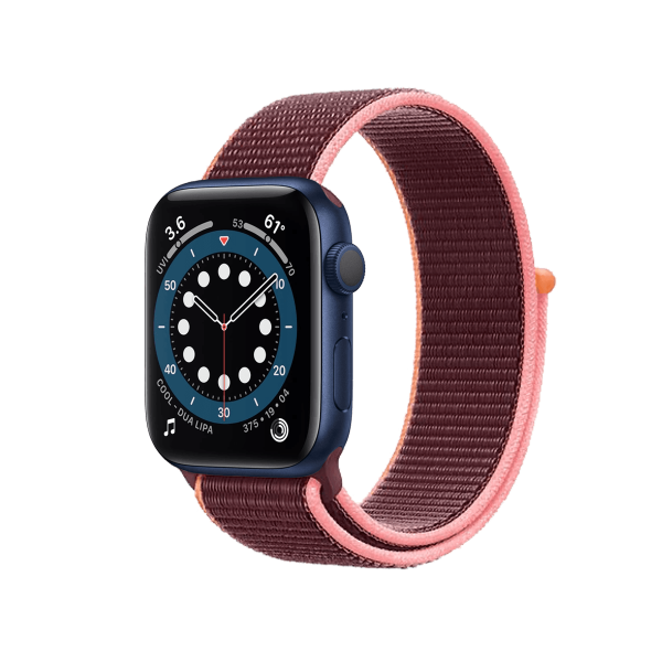 Refurbished Apple Watch Series 6 | 44mm | Aluminum Case Blue | Purple sport loop | GPS | WiFi + 4G