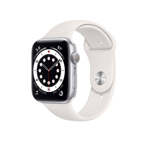 Refurbished Apple Watch Series 6 | 44mm | Aluminum Case Silver | White Sport Band | GPS | WiFi