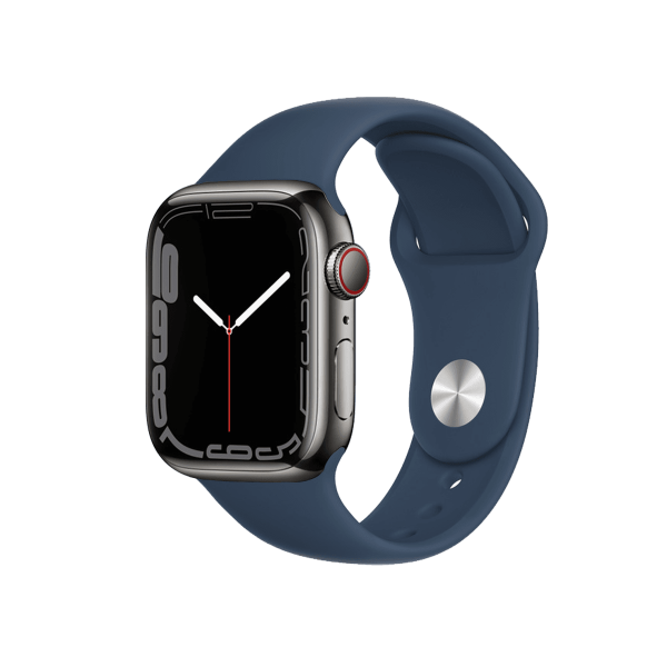 Refurbished Apple Watch Series 7 | 41mm | Stainless Steel Case Graphite | Blue Sport Band | GPS | WiFi + 4G