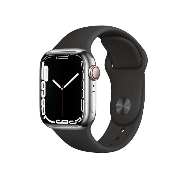 Refurbished Apple Watch Series 7 | 41mm | Stainless Steel Case Silver | Black Sport Band | GPS | WiFi + 4G