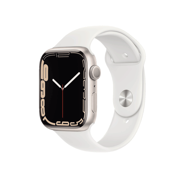 Refurbished Apple Watch Series 7 | 45mm | Aluminum Case Starlight White | White Sport Band | GPS | WiFi + 4G