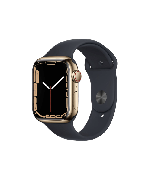 Apple Watch Series 7 | 45mm | Stainless Steel Case Gold | Midnight Blue Sport Band | GPS | Wi-Fi + 4G
