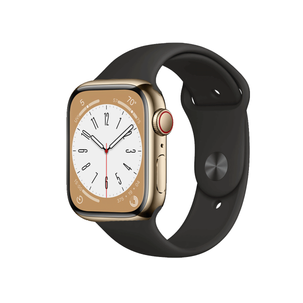 Refurbished Apple Watch Series 7 | 45mm | Stainless Steel Case Gold | Black Sport Band | GPS | WiFi + 4G