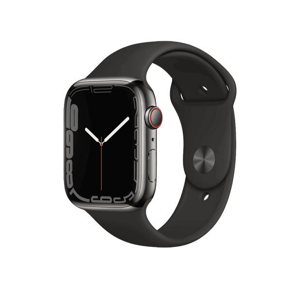 Refurbished Apple Watch Series 7 | 45mm | Stainless Steel Case Graphite | Black Sport Band | GPS | WiFi + 4G