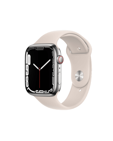 Refurbished Apple Watch Series 7 | 45mm | Stainless Steel Case Silver | Starlight White Sport Band | GPS | WiFi + 4G
