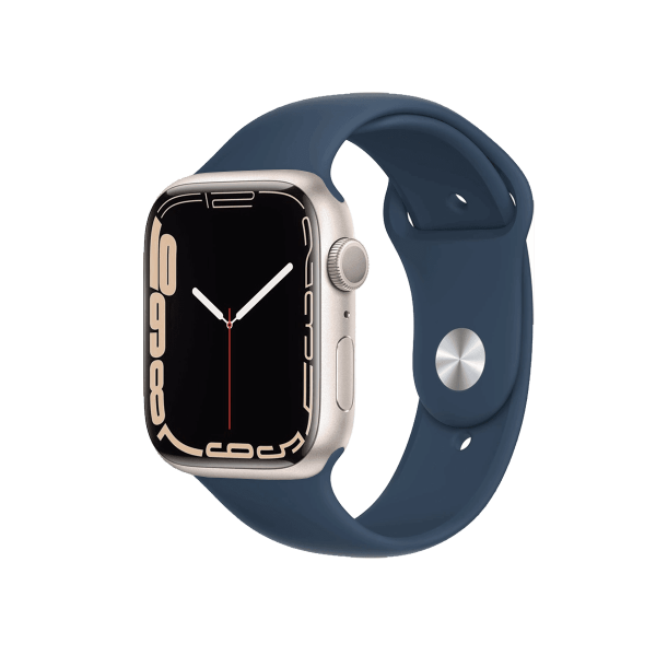 Refurbished Apple Watch Series 7 | 45mm | Aluminum Case Starlight White | Blue Sport Band | GPS | WiFi + 4G