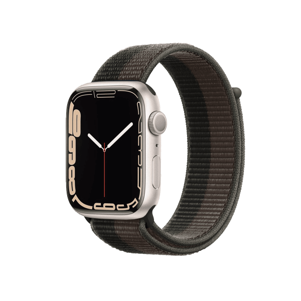 Refurbished Apple Watch Series 7 | 45mm | Aluminum Case Starlight White | Tornado/Gray Sport Loop | GPS | WiFi + 4G