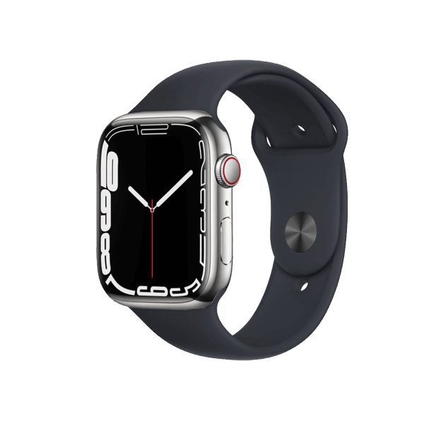 Refurbished Apple Watch Series 7 | 45mm | Stainless Steel Case Silver | Midnight Blue Sport Band | GPS | WiFi + 4G