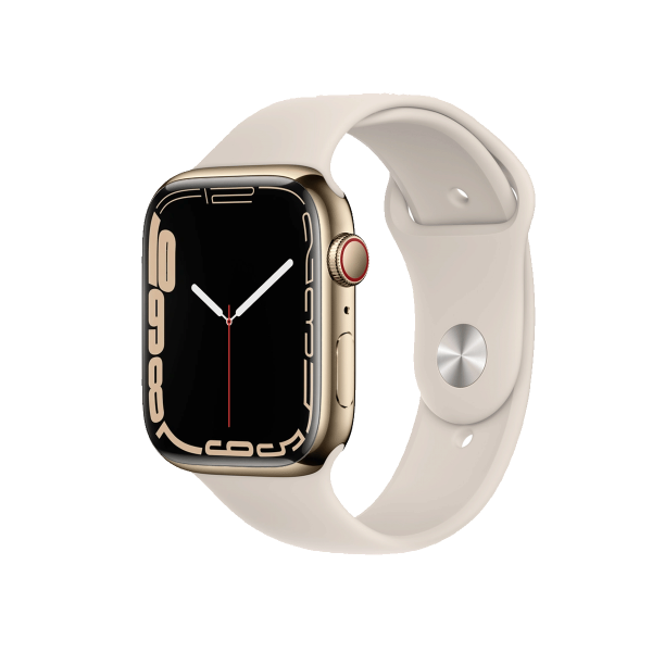 Refurbished Apple Watch Series 7 | 45mm | Stainless Steel Case Gold | Antique White Sport Band  | GPS | WiFi + 4G
