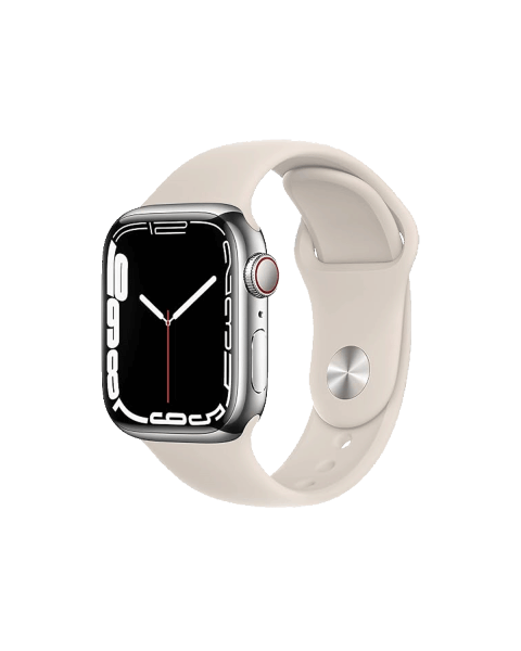 Refurbished Apple Watch Series 7 | 41mm | Stainless Steel Case Silver | Starlight White Sport Band | GPS | WiFi + 4G