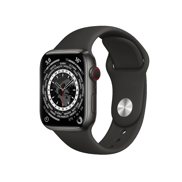 Refurbished Apple Watch Series 7 | 45mm | Titanium Case Space Black | Black Sport Band | GPS | WiFi + 4G