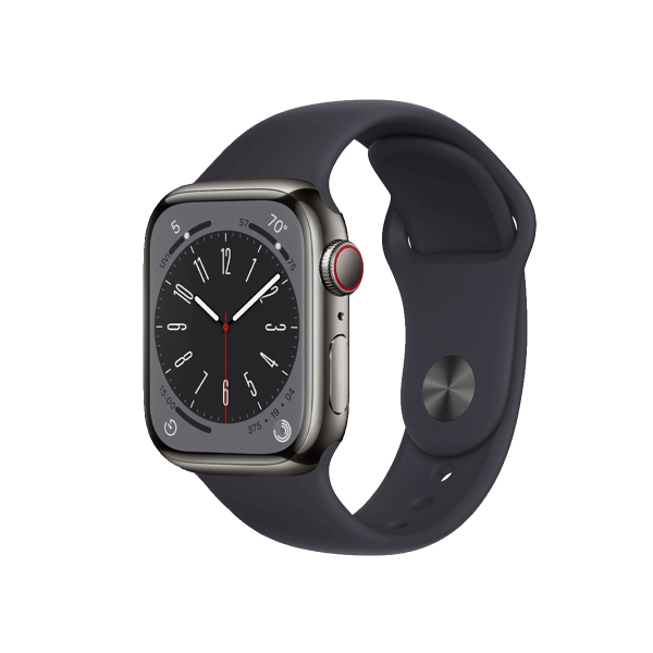 Refurbished Apple Watch Series 8 | 41mm | Stainless Steel Case Graphite | Midnight Blue Sport Band | GPS | WiFi + 4G