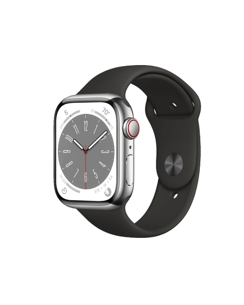 Refurbished Apple Watch Series 8 | 41mm | Stainless Steel Case Silver | Black Sport Band | GPS | WiFi + 4G