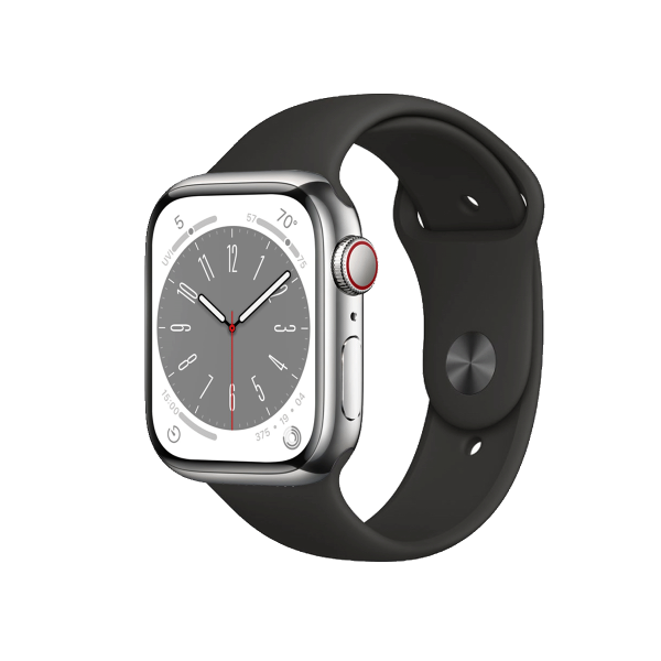 Refurbished Apple Watch Series 8 | 41mm | Stainless Steel Case Silver | Black Sport Band | GPS | WiFi + 4G